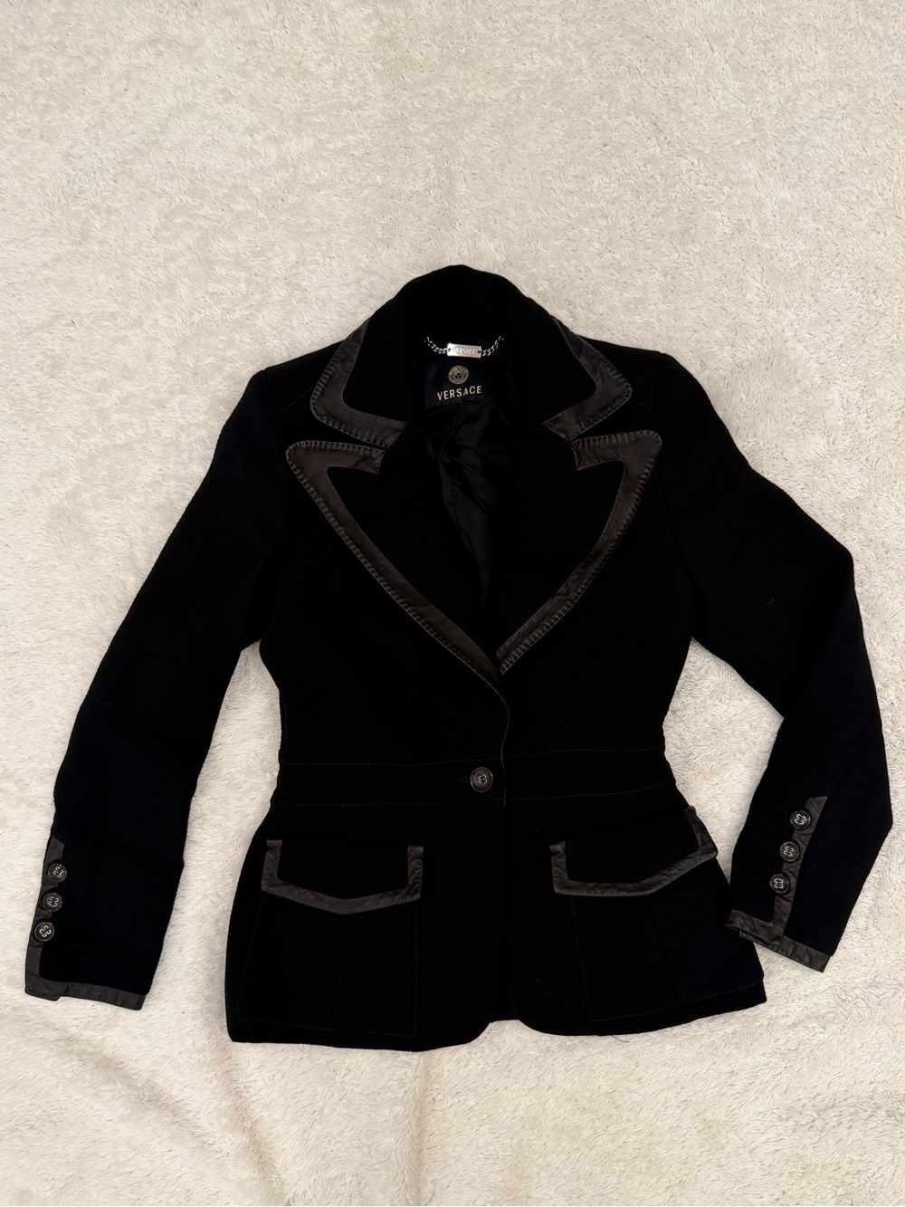 Versace Y2K Black Women's Satin-Trim Wool Blazer